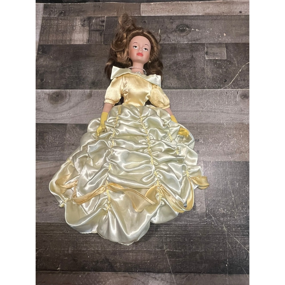Vintage Porcelain Princess Doll Yellow Satin Ballroom Gown 16 Inch Collectible